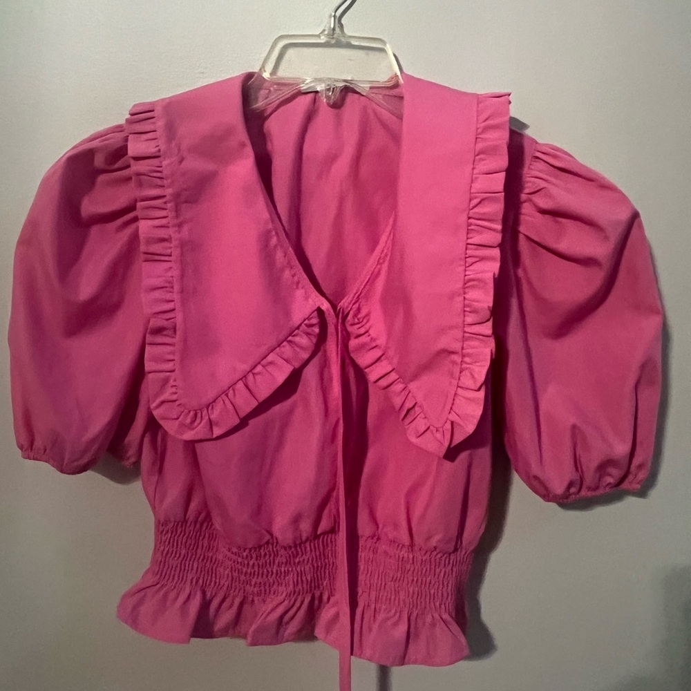 Zuiki Italian Peasant Blouse with Peter Pan Collar and Ruching